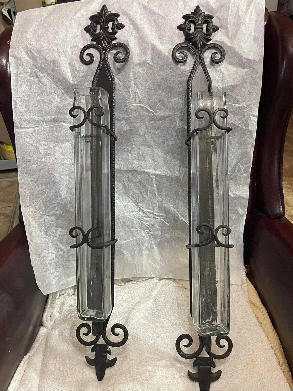 Lark Manor 2-PC Montoursville Metal  Wall Sconces W/Ribbed Glass Vases 29”